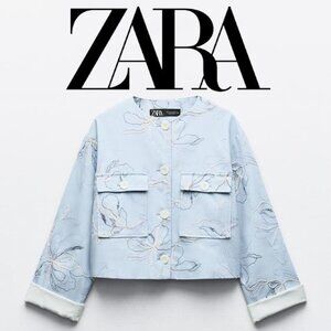 ZARA - Embroidered Round Neck Crop Jacket - L